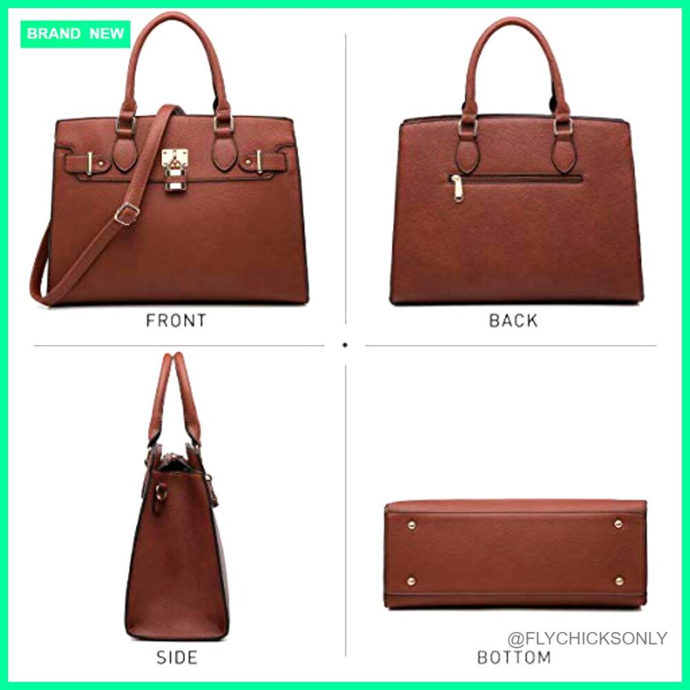 Large Vegan Leather Satchel Tote with Matching Clutch for Work - Picture 3 of 7